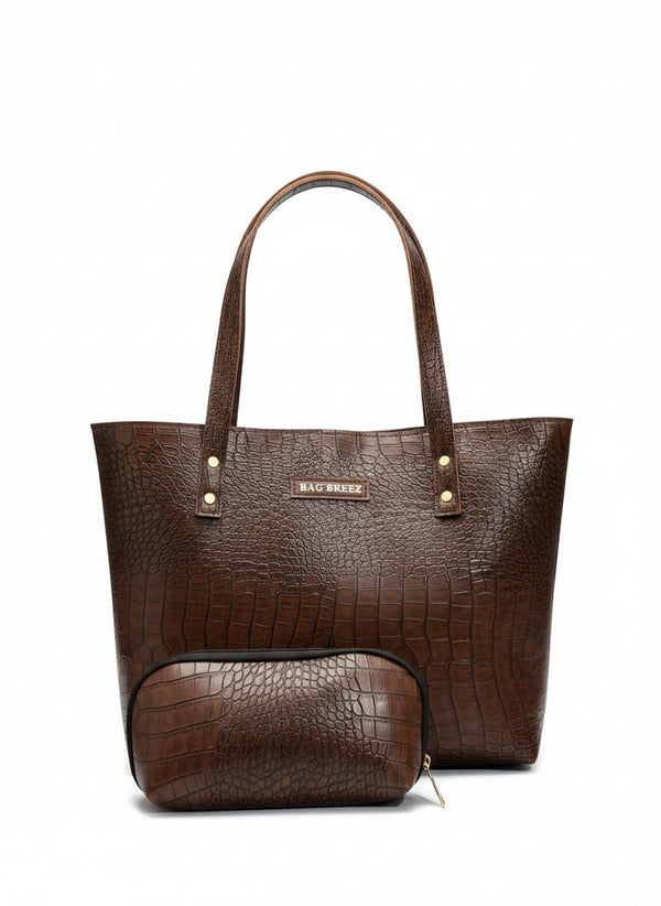 Crocodile Tote Dark Brown - Bagbreez.pk