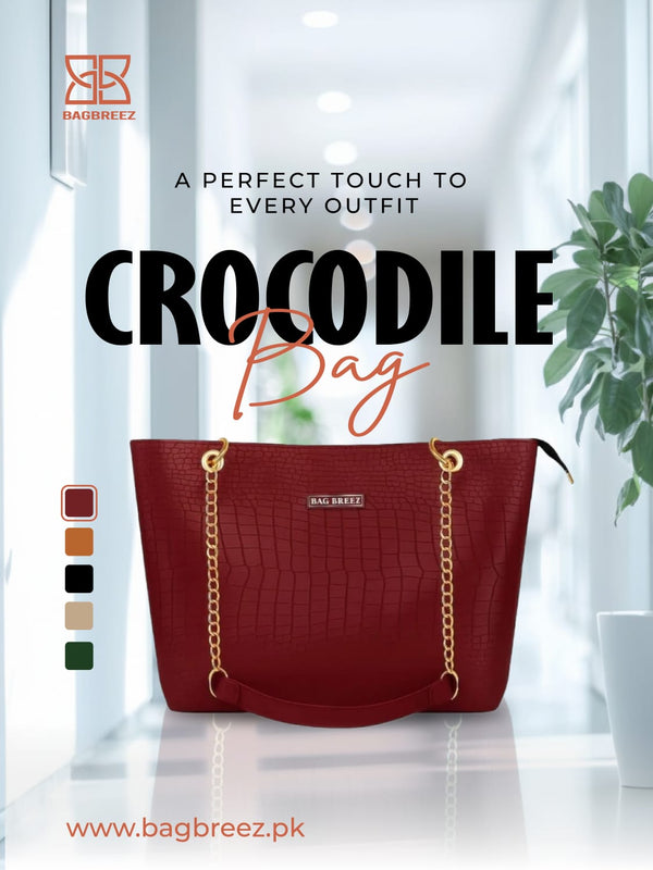 Crocodile Tote Bag Mehroon with Chain