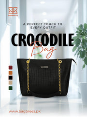 Crocodile Tote Bag Black with Chain