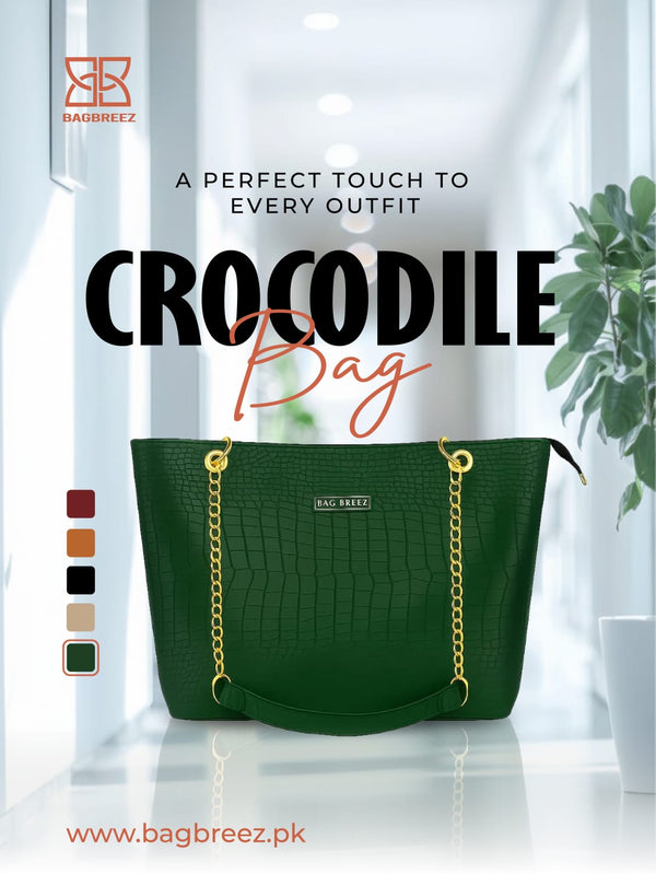 Crocodile Tote Bag Green with Chain