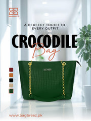 Crocodile Tote Bag Green with Chain